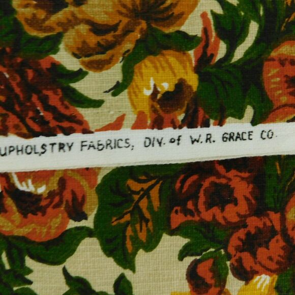 Vintage 60s Golding Upholstery Fabric BOWER 4 1/3 yards Pheasant Floral Gold NEW - Picture 5 of 12